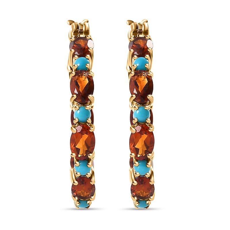 D'Joy Premium Sleeping Beauty Turquoise and Santa Ana Madeira Citrine 7.35 ctw Inside-Out Hoop Earrings in 18K Vermeil Yellow Gold Over Sterling Silver