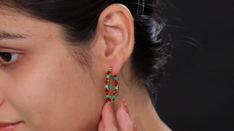 D'Joy Premium Sleeping Beauty Turquoise and Santa Ana Madeira Citrine 7.35 ctw Inside-Out Hoop Earrings in 18K Vermeil Yellow Gold Over Sterling Silver