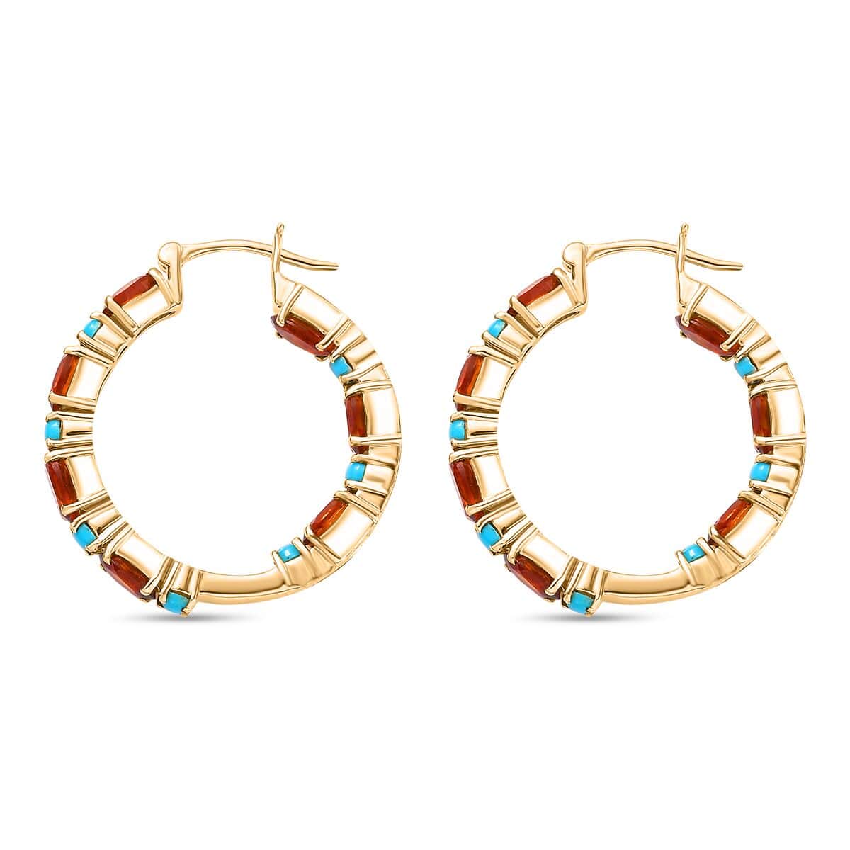 Premium Sleeping Beauty Turquoise and Santa Ana Madeira Citrine 7.35 ctw Inside-Out Hoop Earrings in 18K Vermeil Yellow Gold Over Sterling Silver image number 3