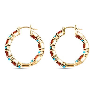 D'Joy Premium Sleeping Beauty Turquoise and Santa Ana Madeira Citrine 7.35 ctw Inside-Out Hoop Earrings in 18K Vermeil Yellow Gold Over Sterling Silver