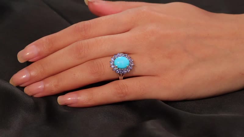 Sleeping Beauty Turquoise, Tanzanite Ring in Rhodium Over Sterling Silver (Size 10.0) 3.90 ctw