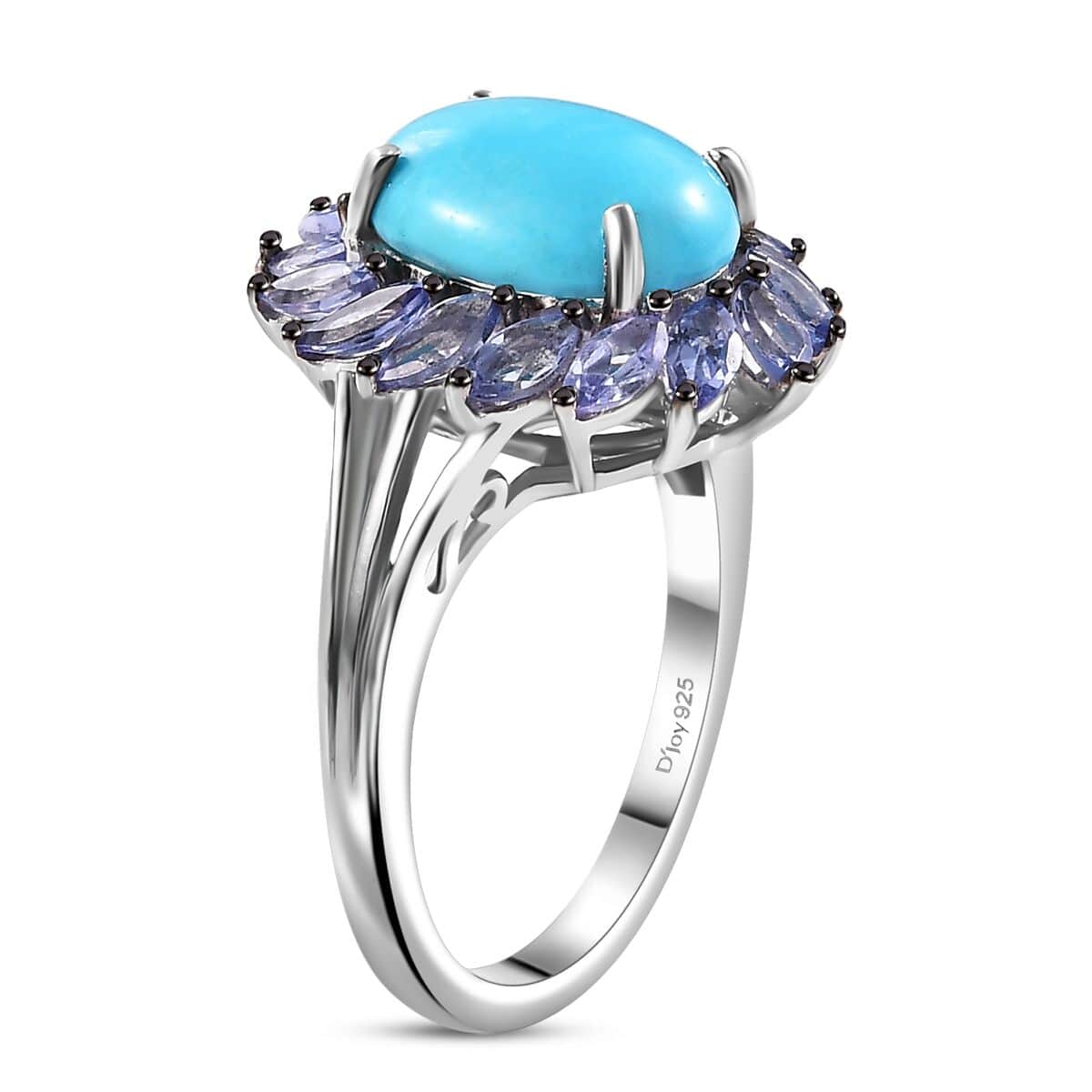 Sleeping Beauty Turquoise and Tanzanite 3.90 ctw Cocktail Ring in Rhodium Over Sterling Silver (Size 10.0) (Del. in 8-10 Days) image number 3