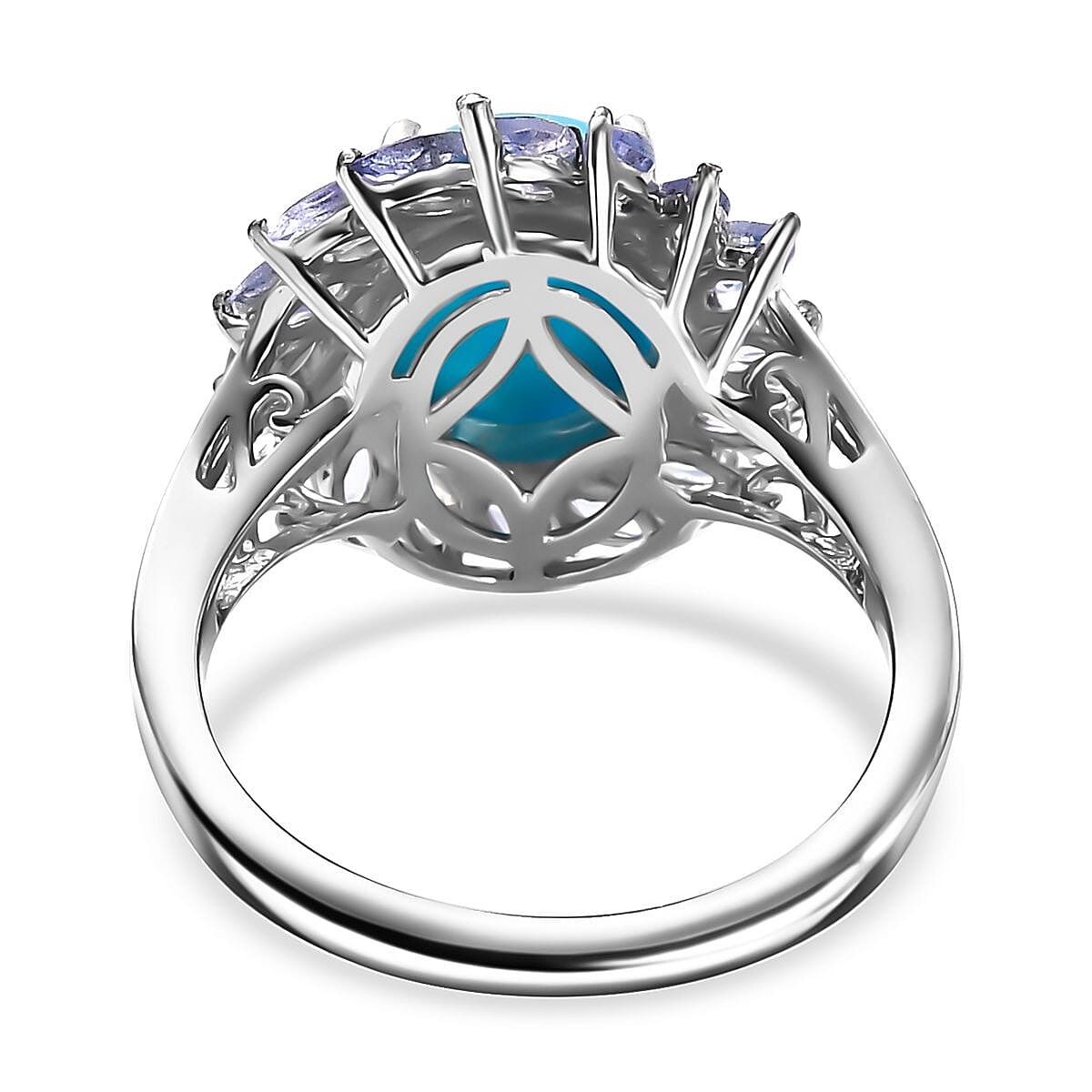 D'Joy Sleeping Beauty Turquoise and Tanzanite 3.90 ctw Cocktail Ring in Rhodium Over Sterling Silver (Size 10.0) (Del. in 8-10 Days)