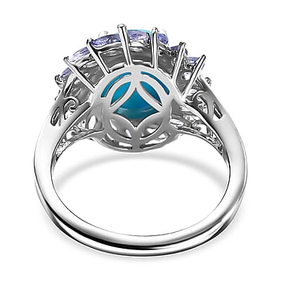 D'Joy Sleeping Beauty Turquoise and Tanzanite 3.90 ctw Cocktail Ring in Rhodium Over Sterling Silver (Size 10.0) (Del. in 8-10 Days)