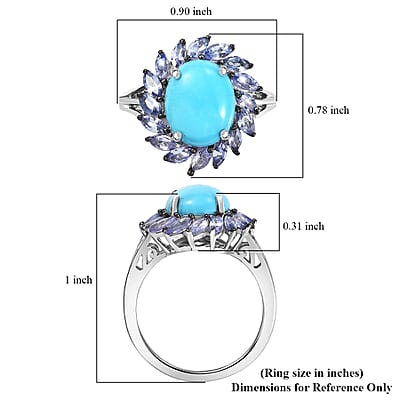 D'Joy Sleeping Beauty Turquoise and Tanzanite 3.90 ctw Cocktail Ring in Rhodium Over Sterling Silver (Size 10.0) (Del. in 8-10 Days)