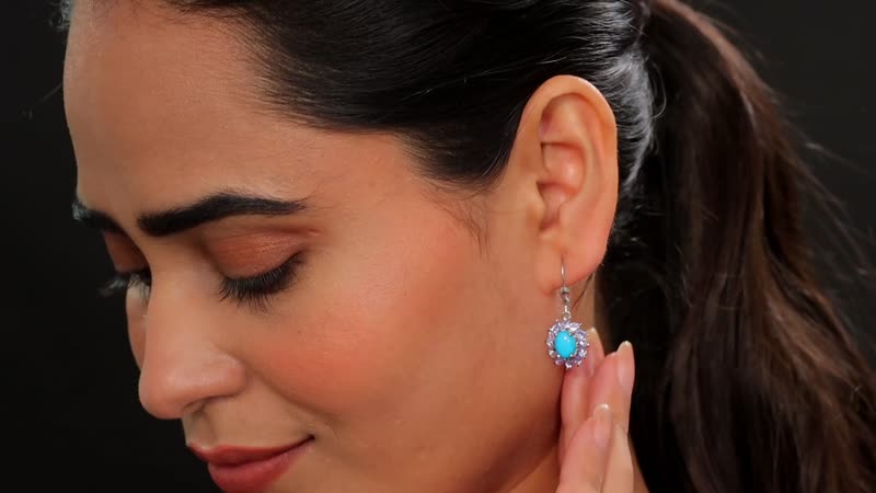 D'Joy Sleeping Beauty Turquoise and Tanzanite 4.20 ctw Lever Back Earrings in Rhodium Over Sterling Silver
