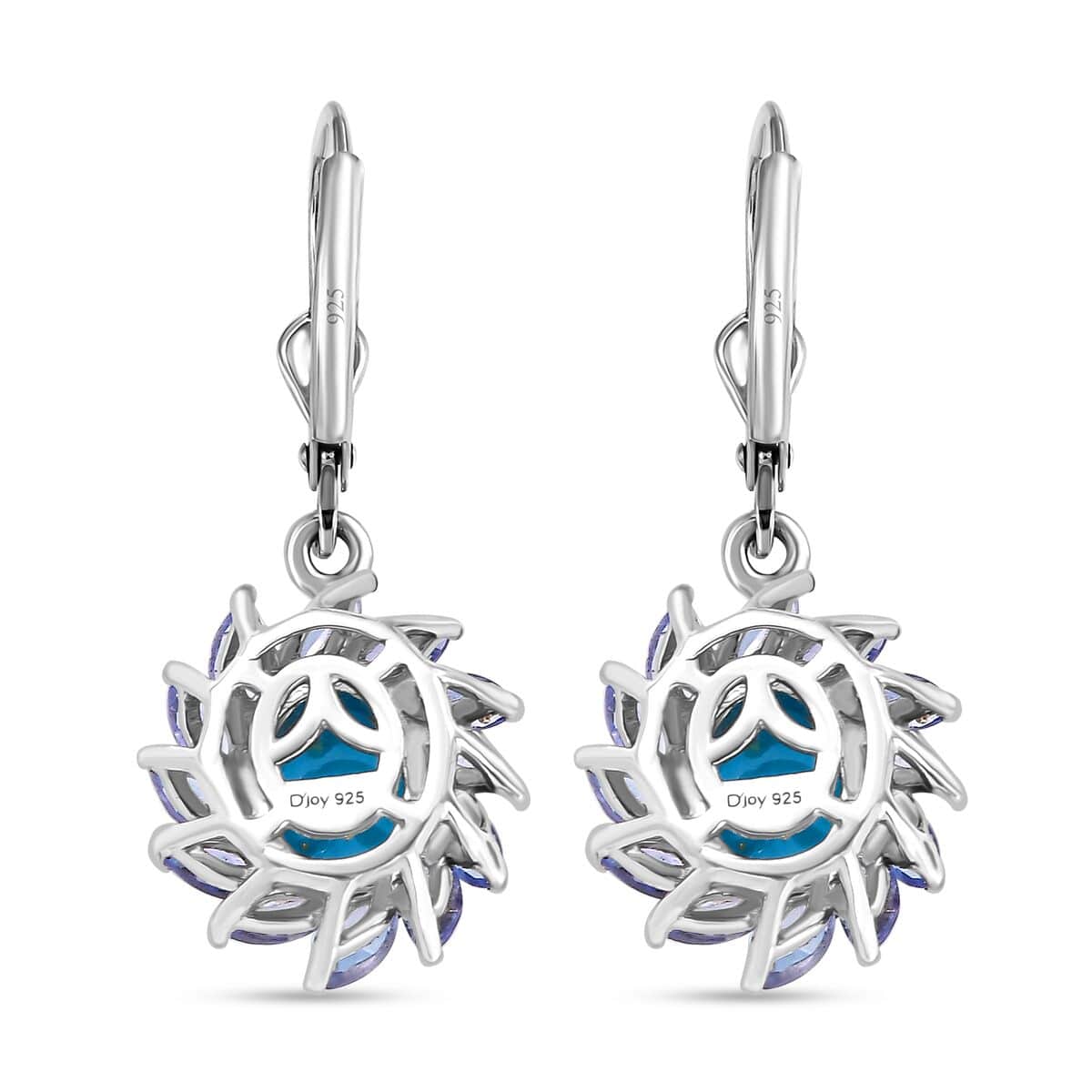 Sleeping Beauty Turquoise and Tanzanite 4.20 ctw Lever Back Earrings in Rhodium Over Sterling Silver image number 3