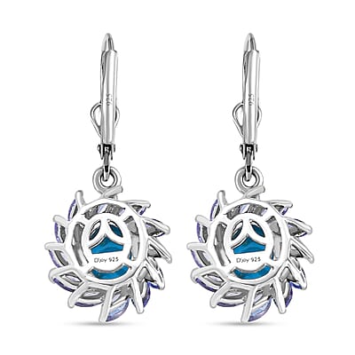 D'Joy Sleeping Beauty Turquoise and Tanzanite 4.20 ctw Lever Back Earrings in Rhodium Over Sterling Silver