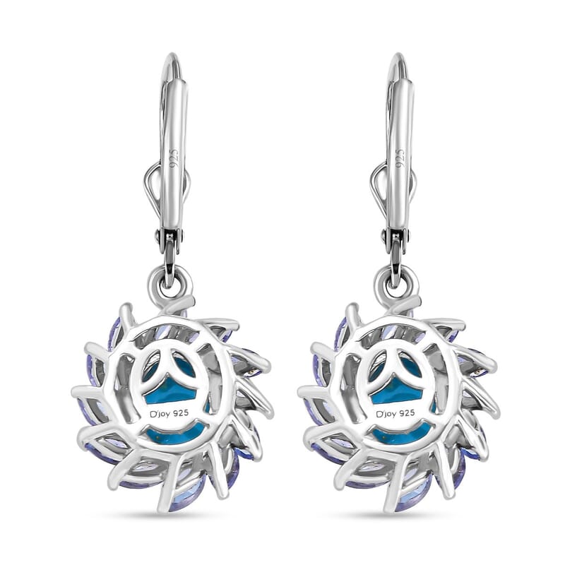 D'Joy Sleeping Beauty Turquoise and Tanzanite 4.20 ctw Lever Back Earrings in Rhodium Over Sterling Silver