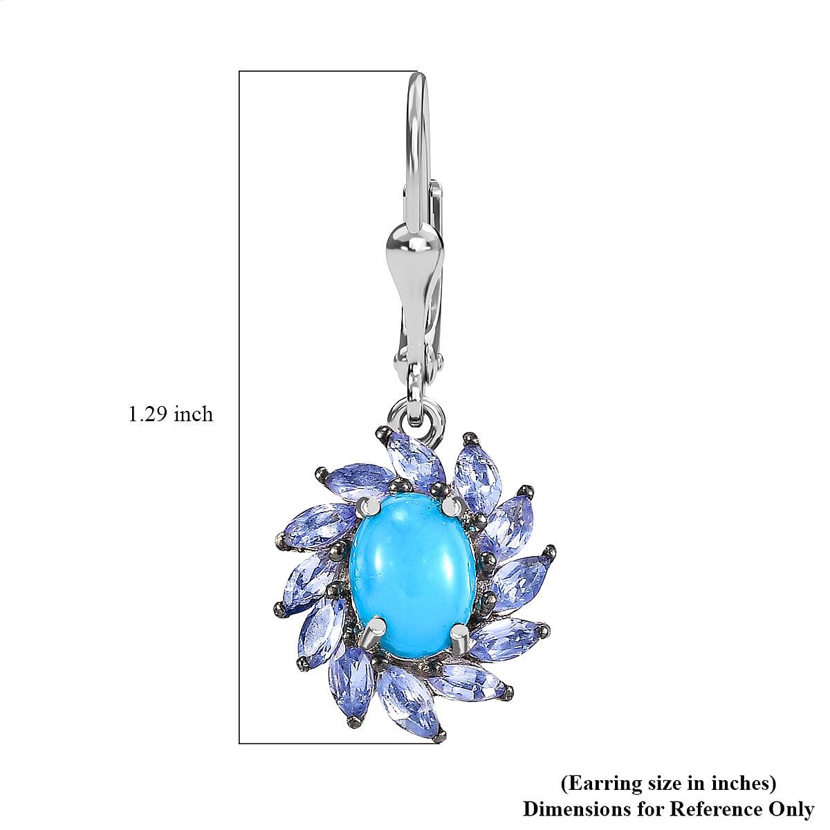 D'Joy Sleeping Beauty Turquoise and Tanzanite 4.20 ctw Lever Back Earrings in Rhodium Over Sterling Silver