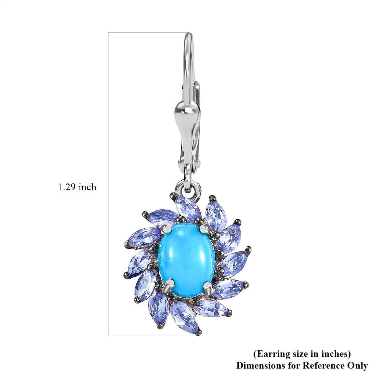 Sleeping Beauty Turquoise and Tanzanite 4.20 ctw Lever Back Earrings in Rhodium Over Sterling Silver image number 4