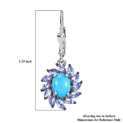 D'Joy Sleeping Beauty Turquoise and Tanzanite 4.20 ctw Lever Back Earrings in Rhodium Over Sterling Silver