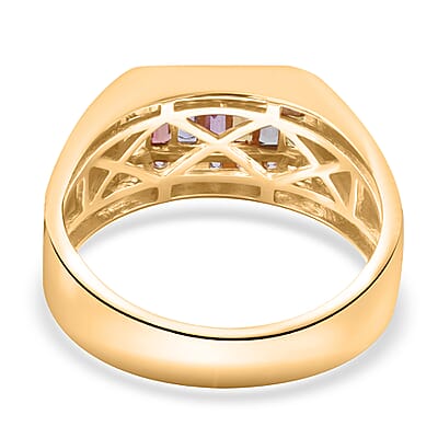 Premium Multi Sapphire and Moissanite 1.40 ctw Men's Ring in Vermeil Yellow Gold Over Sterling Silver (Size 10.0)