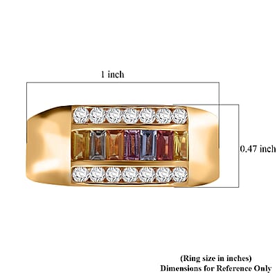 Premium Multi Sapphire and Moissanite 1.40 ctw Men's Ring in Vermeil Yellow Gold Over Sterling Silver (Size 10.0)