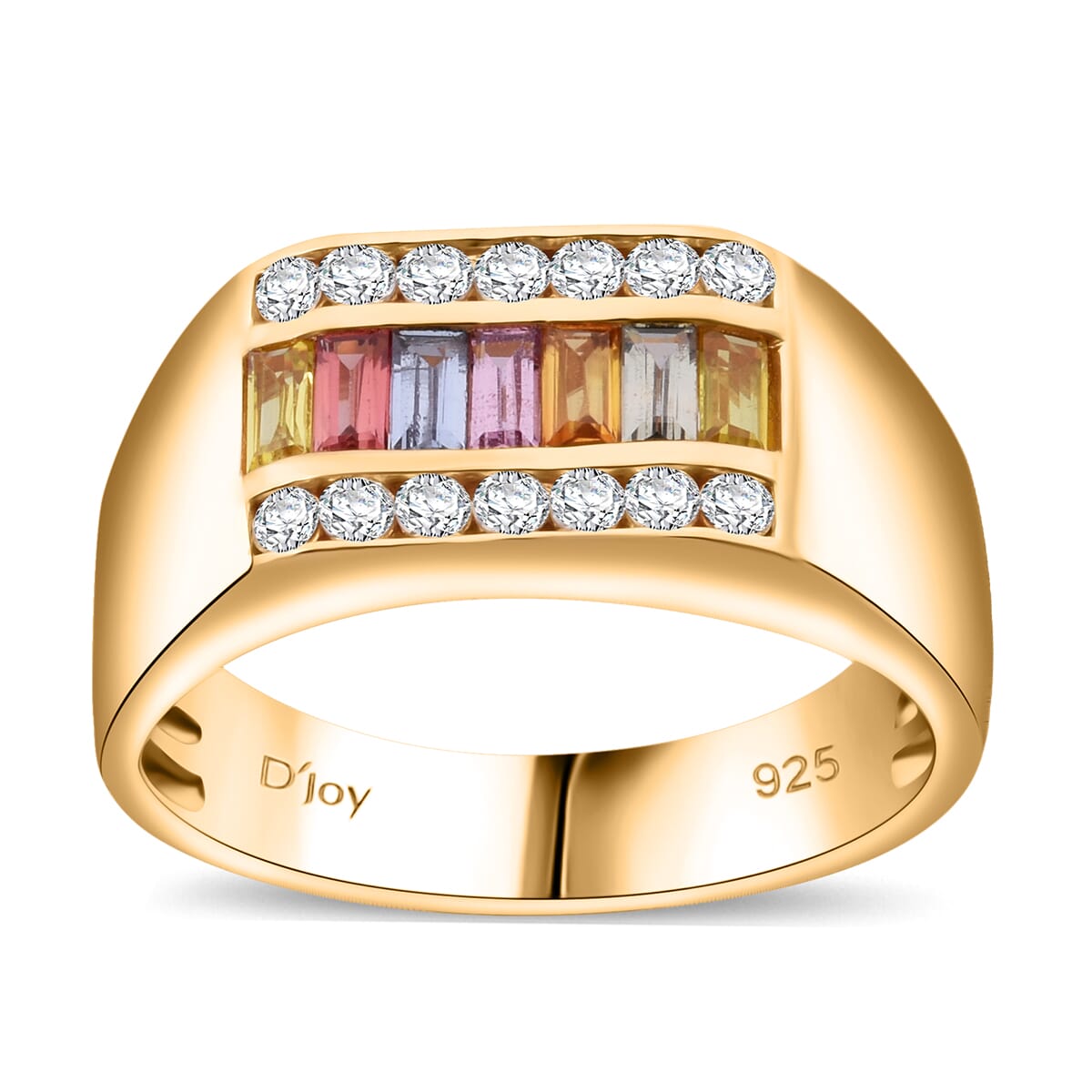 Premium Multi Sapphire and Moissanite 1.40 ctw Men's Ring in Vermeil Yellow Gold Over Sterling Silver (Size 13.0) image number 0