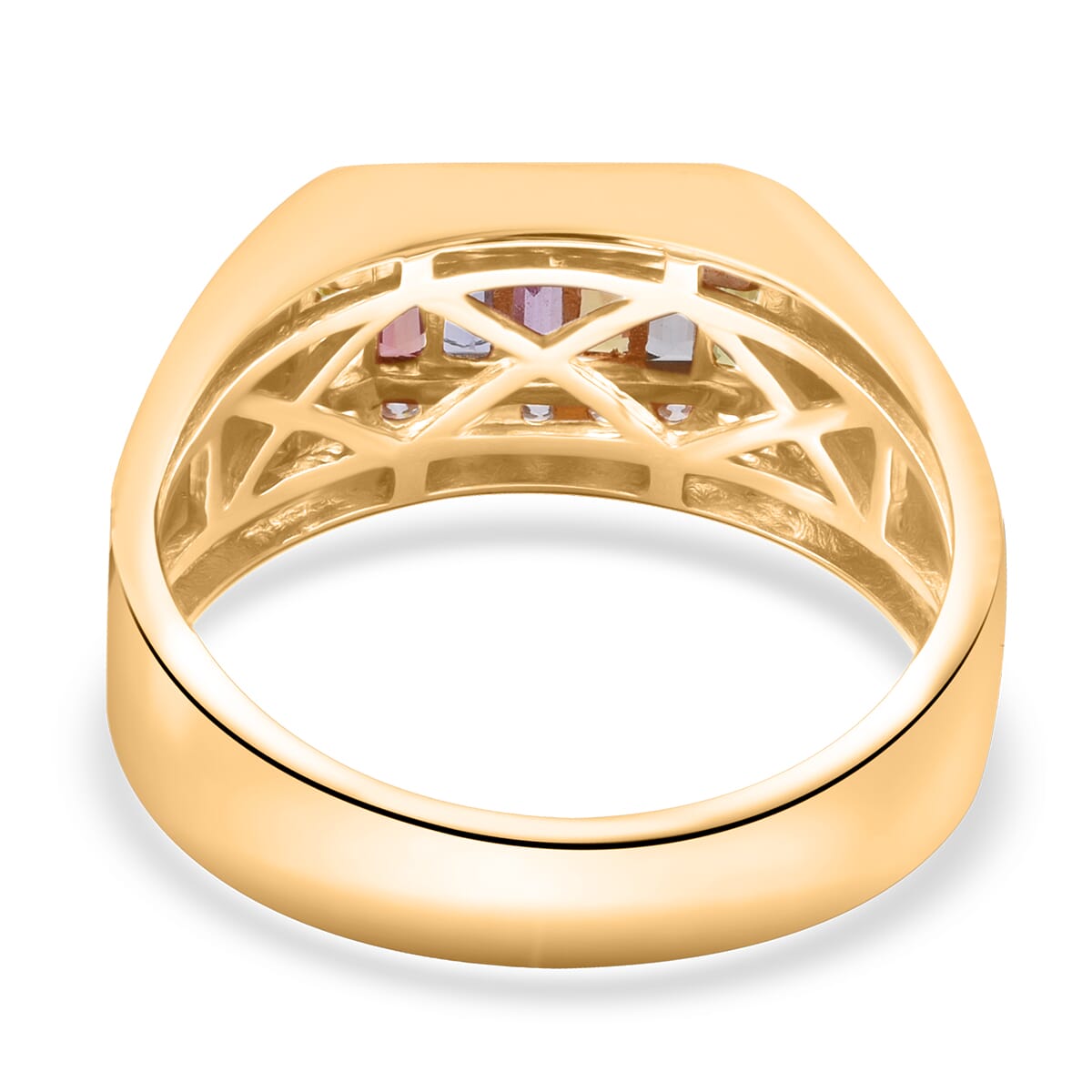 Premium Multi Sapphire and Moissanite 1.40 ctw Men's Ring in Vermeil Yellow Gold Over Sterling Silver (Size 13.0) image number 3