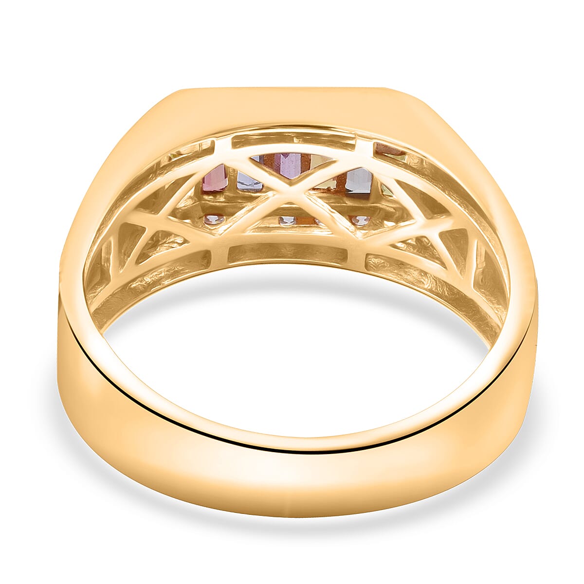 Premium Multi Sapphire and Moissanite 1.40 ctw Men's Ring in Vermeil Yellow Gold Over Sterling Silver (Size 14.0) image number 3