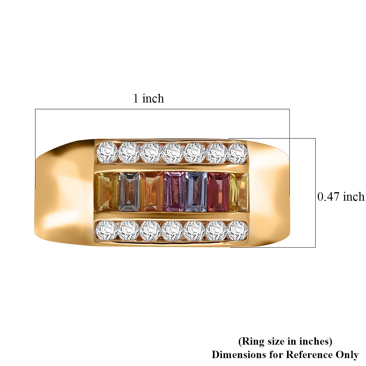 Premium Multi Sapphire and Moissanite 1.40 ctw Men's Ring in Vermeil Yellow Gold Over Sterling Silver (Size 14.0) image number 4