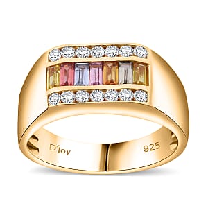 Premium Multi Sapphire and Moissanite 1.40 ctw Men's Ring in Vermeil Yellow Gold Over Sterling Silver (Size 9.0)