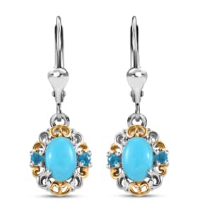 Sleeping Beauty Turquoise, Malgache Neon Apatite 1.70 ctw Lever Back Earrings in Vermeil YG and Rhodium Over Sterling Silver 