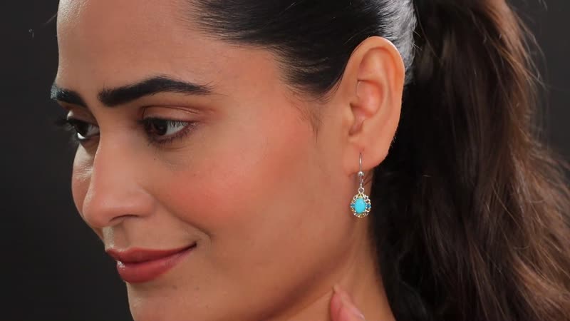 D'Joy Sleeping Beauty Turquoise, Malgache Neon Apatite 1.70 ctw Lever Back Earrings in Vermeil YG and Rhodium Over Sterling Silver
