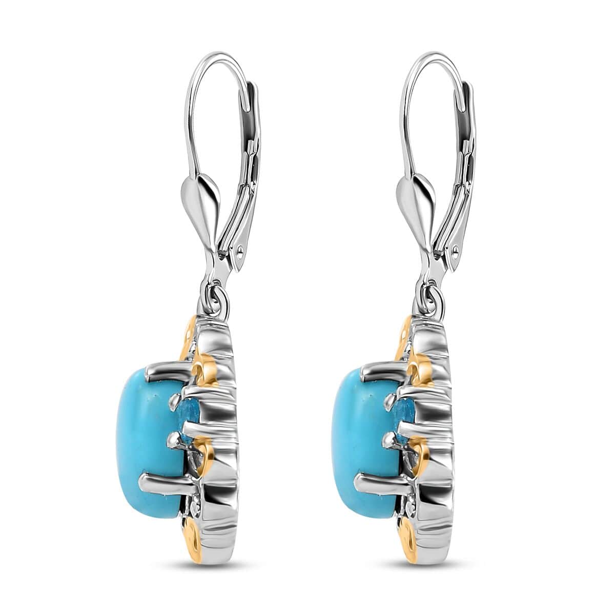 Sleeping Beauty Turquoise, Malgache Neon Apatite 1.70 ctw Lever Back Earrings in Vermeil YG and Rhodium Over Sterling Silver  image number 3