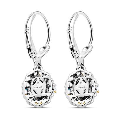 D'Joy Sleeping Beauty Turquoise, Malgache Neon Apatite 1.70 ctw Lever Back Earrings in Vermeil YG and Rhodium Over Sterling Silver 