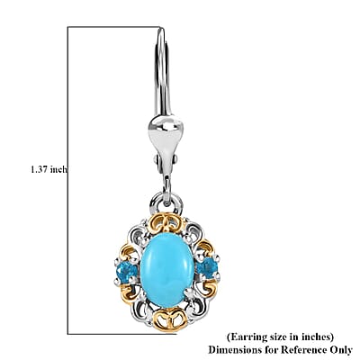 D'Joy Sleeping Beauty Turquoise, Malgache Neon Apatite 1.70 ctw Lever Back Earrings in Vermeil YG and Rhodium Over Sterling Silver 