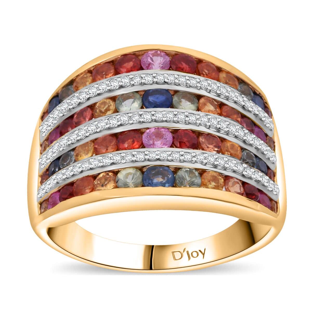 Multi Sapphire 5.20 ctw Rainbow Cascade Ring in Vermeil Yellow Gold Over Sterling Silver (Size 10.0) image number 0