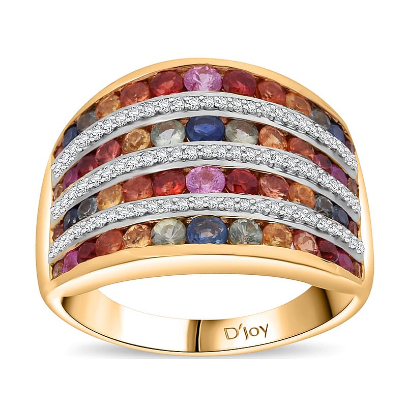 Multi Sapphire 5.20 ctw Rainbow Cascade Ring in Vermeil Yellow Gold Over Sterling Silver (Size 10.0)