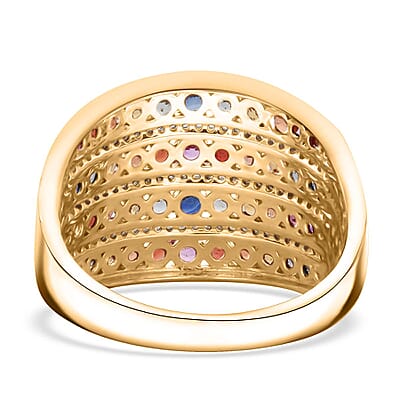 Multi Sapphire 5.20 ctw Rainbow Cascade Ring in Vermeil Yellow Gold Over Sterling Silver (Size 10.0)