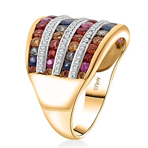 Multi Sapphire 5.20 ctw Rainbow Cascade Ring in Vermeil Yellow Gold Over Sterling Silver (Size 11.0)