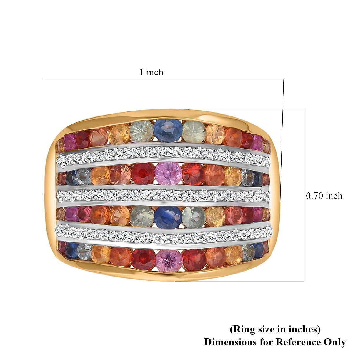 Multi Sapphire 5.20 ctw Rainbow Cascade Ring in Vermeil Yellow Gold Over Sterling Silver (Size 11.0) image number 4