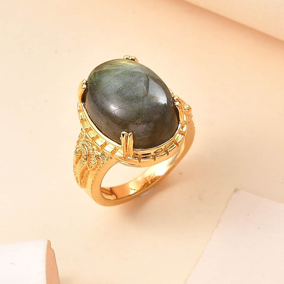 Doorbuster Karis Fire Labradorite Solitaire Ring in 18K YG Plated (Size 11.0) 18.00 ctw image number 1