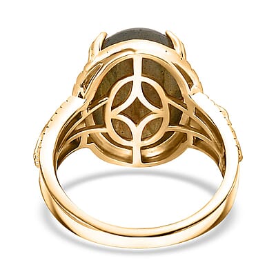 Karis Madagascar Fire Labradorite 18.00 ctw Solitaire Ring in 18K Yellow Gold Plated (Size 10.0)