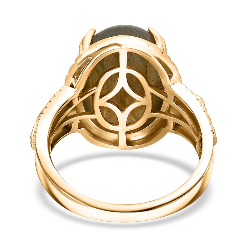 Karis Madagascar Fire Labradorite 18.00 ctw Solitaire Ring in 18K Yellow Gold Plated (Size 10.0)