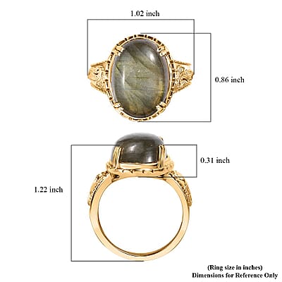 Karis Madagascar Fire Labradorite 18.00 ctw Solitaire Ring in 18K Yellow Gold Plated (Size 10.0)