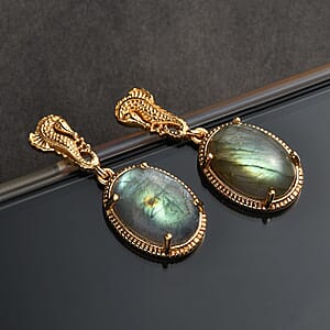 Karis Madagascar Fire Labradorite 14.00 ctw Dangle Earrings in 18K YG Plated