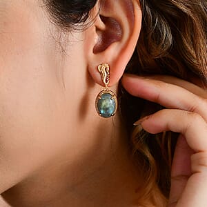 Karis Madagascar Fire Labradorite 14.00 ctw Dangle Earrings in 18K YG Plated