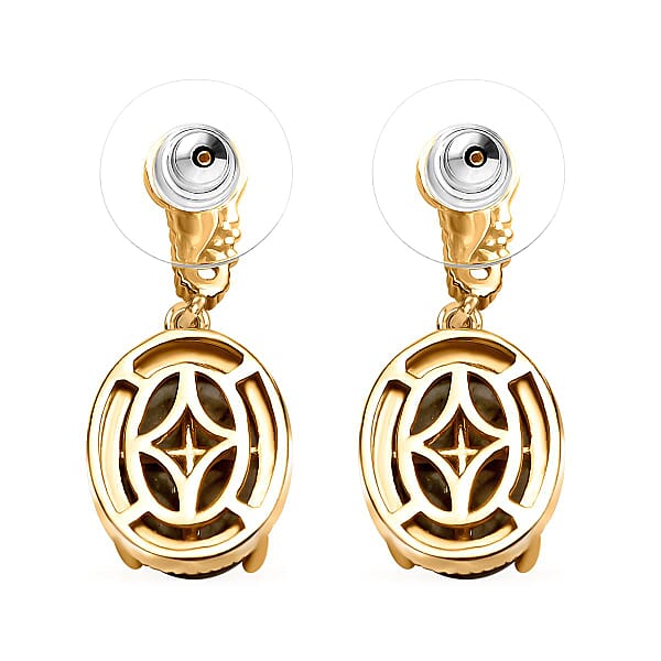 Karis Madagascar Fire Labradorite 14.00 ctw Dangle Earrings in 18K YG Plated