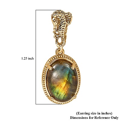 Karis Madagascar Fire Labradorite 14.00 ctw Dangle Earrings in 18K YG Plated
