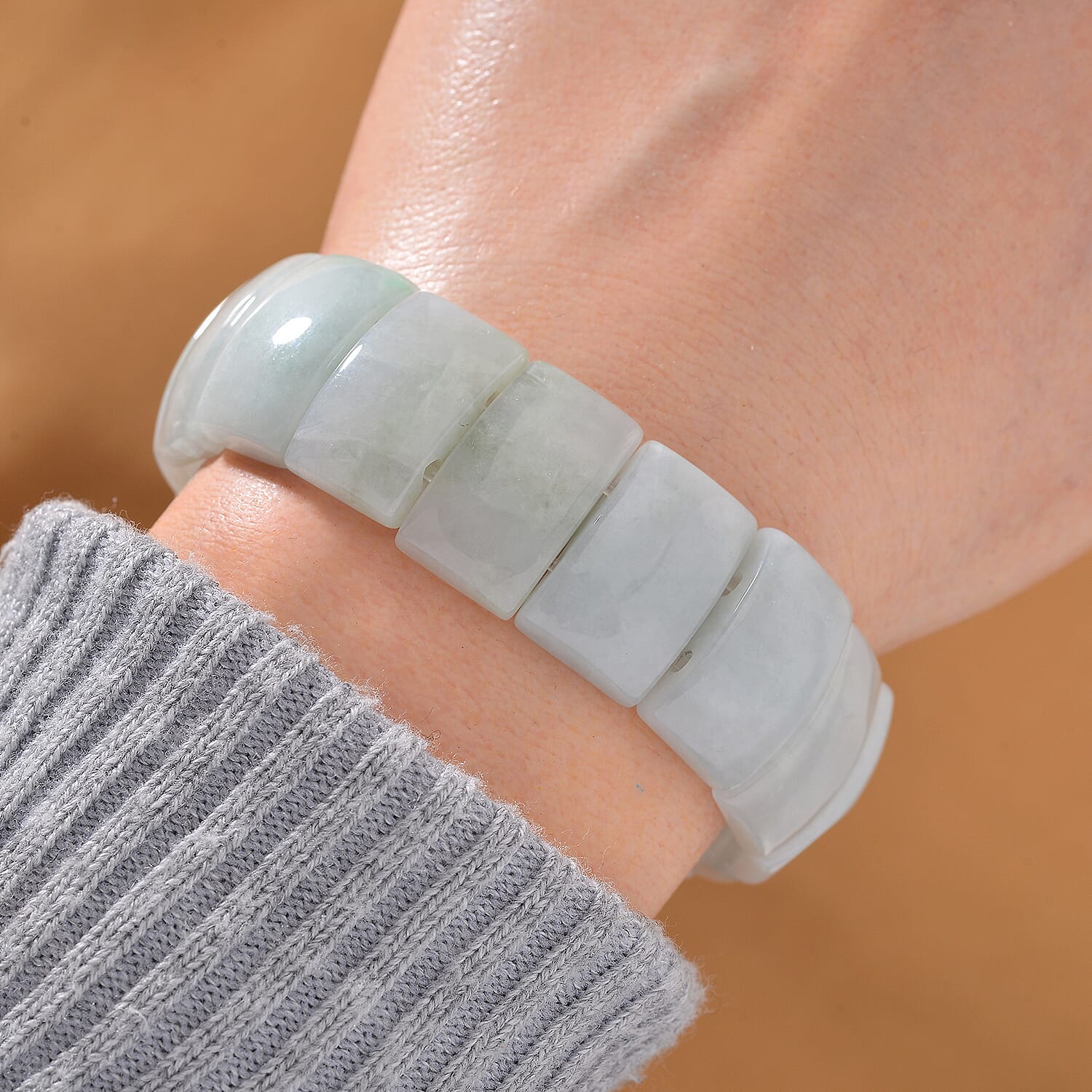 Natural Jade 235.00 ctw Block Stretch Bracelet