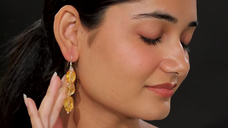 D'Joy Artisan Crafted Rough Cut Brazilian Citrine 59.00 ctw Fancy Earrings in Sterling Silver