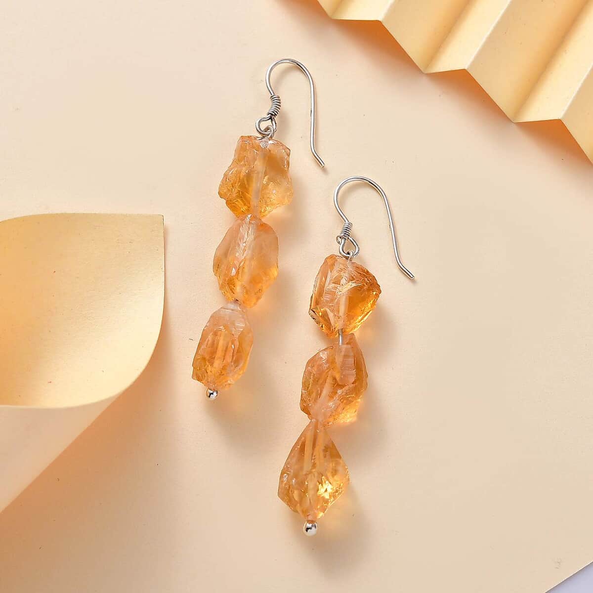 Artisan Crafted Rough Cut Brazilian Citrine 59.00 ctw Fancy Earrings in Sterling Silver image number 1