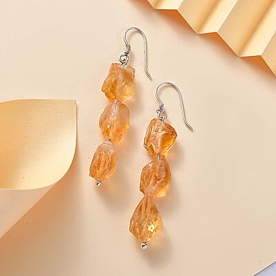 D'Joy Artisan Crafted Rough Cut Brazilian Citrine 59.00 ctw Fancy Earrings in Sterling Silver