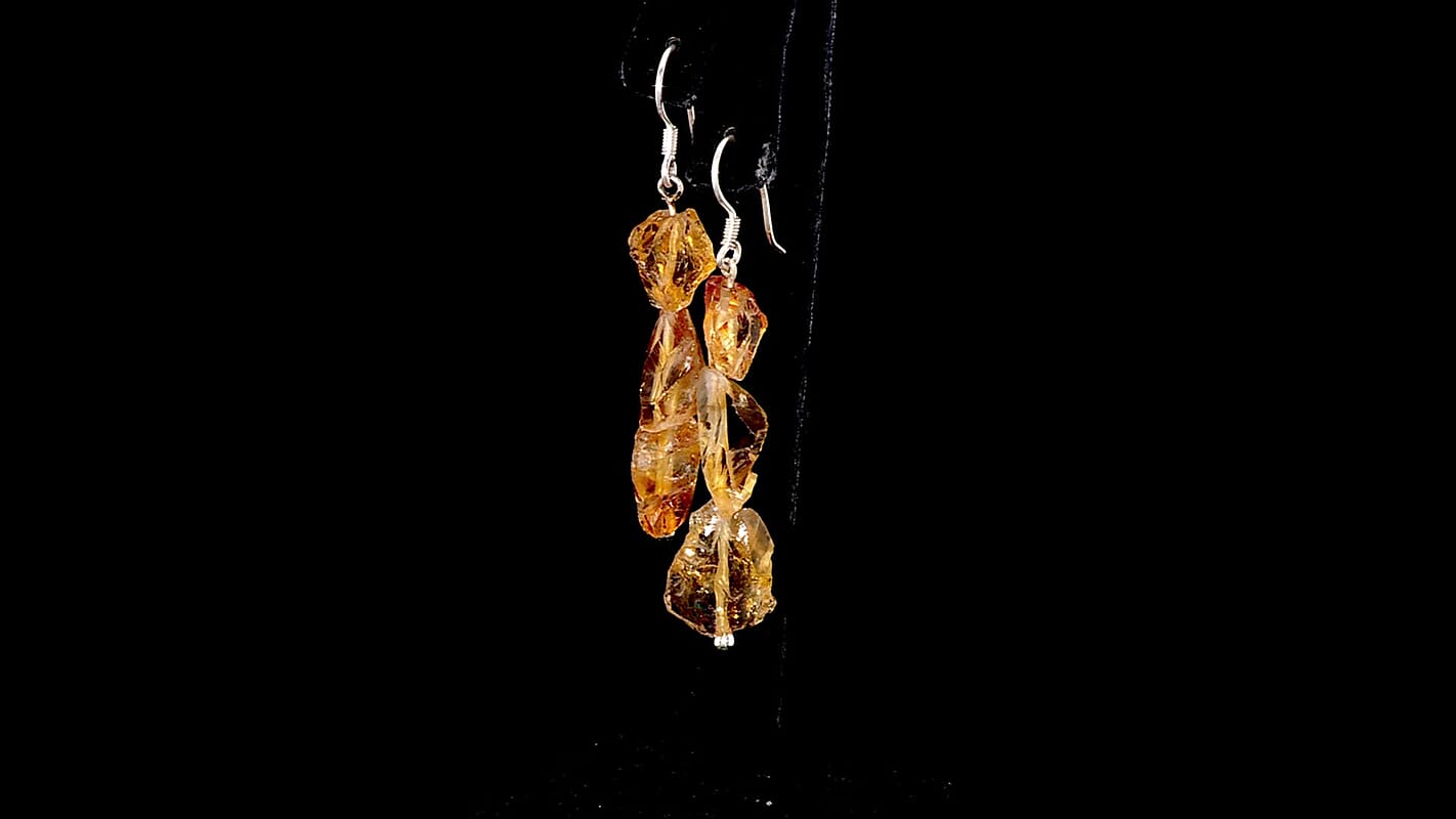 D'Joy Artisan Crafted Rough Cut Brazilian Citrine 59.00 ctw Fancy Earrings in Sterling Silver