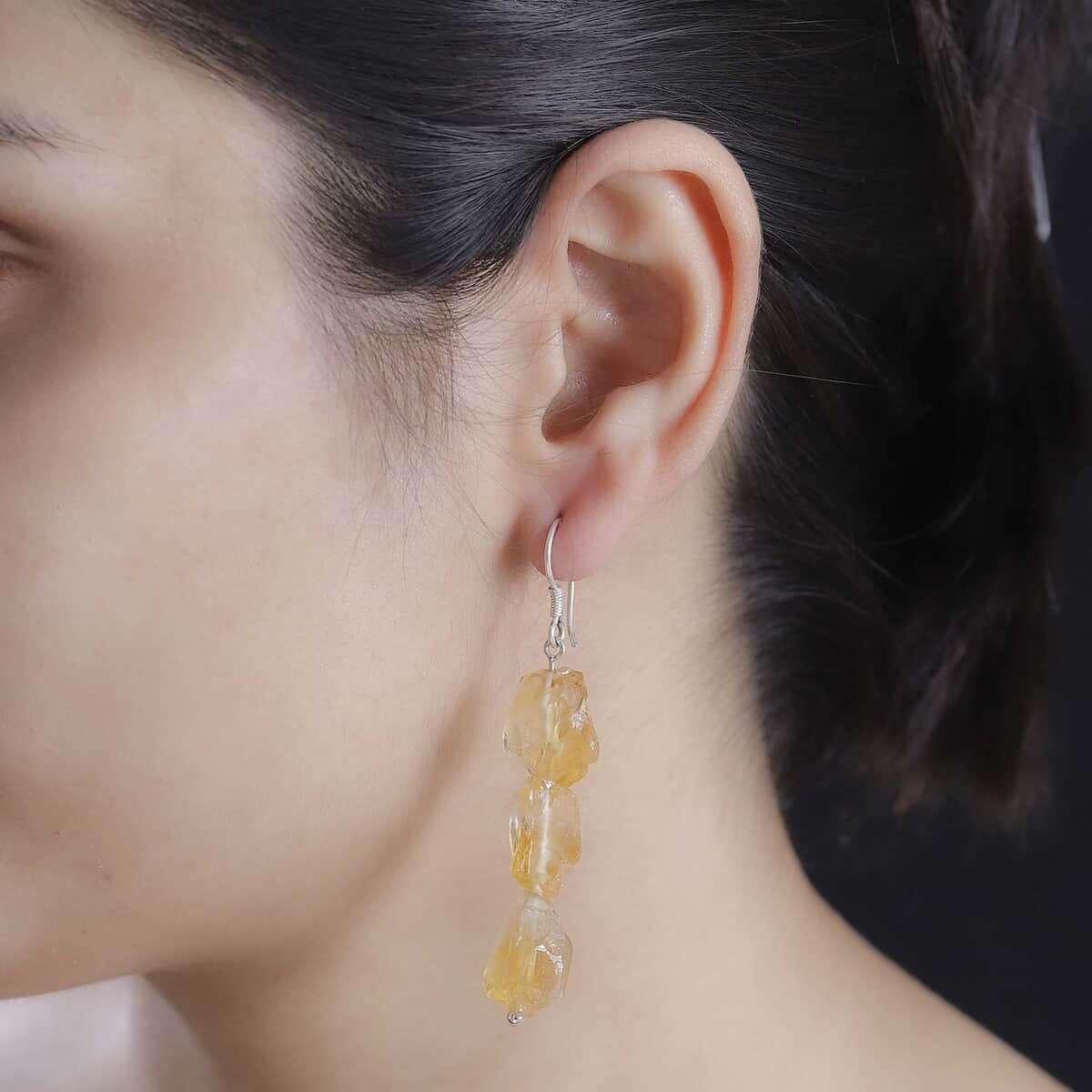 Artisan Crafted Rough Cut Brazilian Citrine 59.00 ctw Fancy Earrings in Sterling Silver image number 2