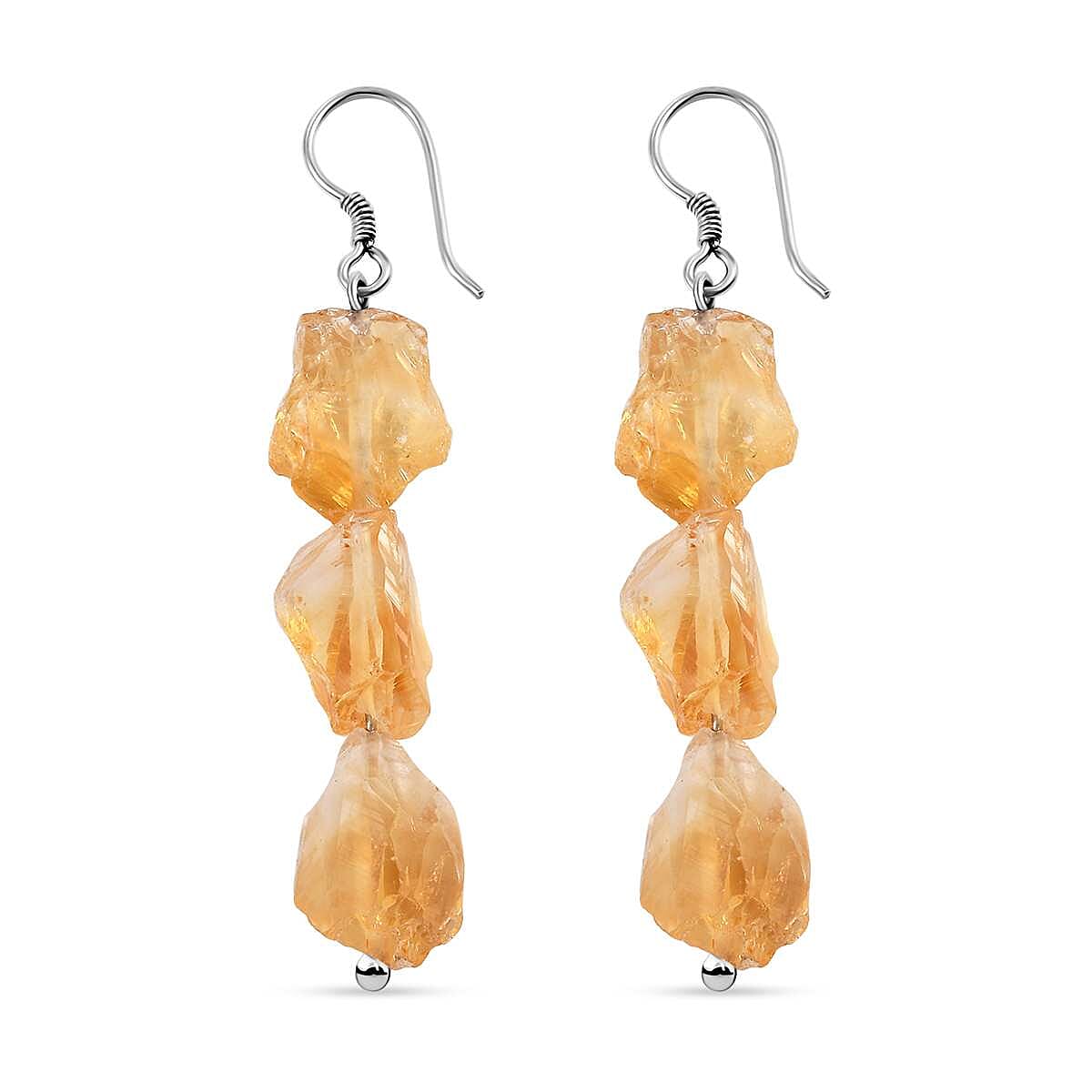 D'Joy Artisan Crafted Rough Cut Brazilian Citrine 59.00 ctw Fancy Earrings in Sterling Silver