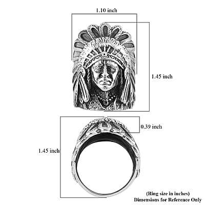 Native Chief Head Men's Ring in Black Oxidized Stainless Steel (Size 10.0)