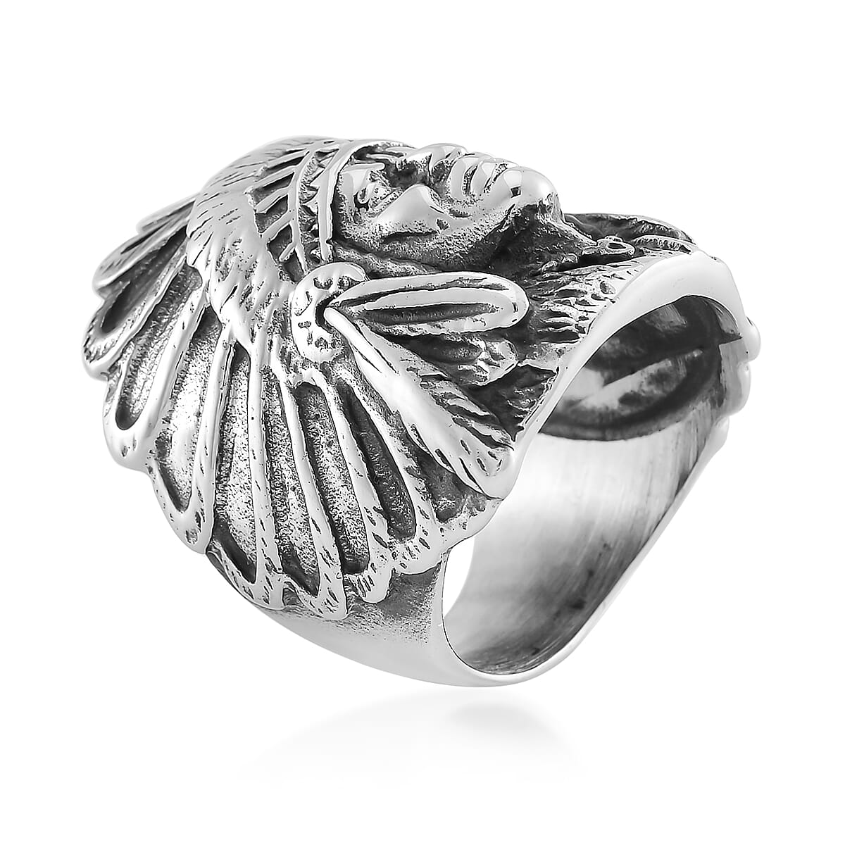 Native Chief Head Men's Ring in Black Oxidized Stainless Steel (Size 9.0) image number 3